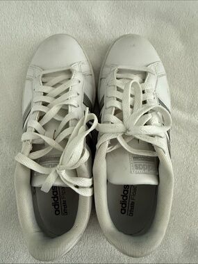 adidas White Sneakers with Gray Stripes